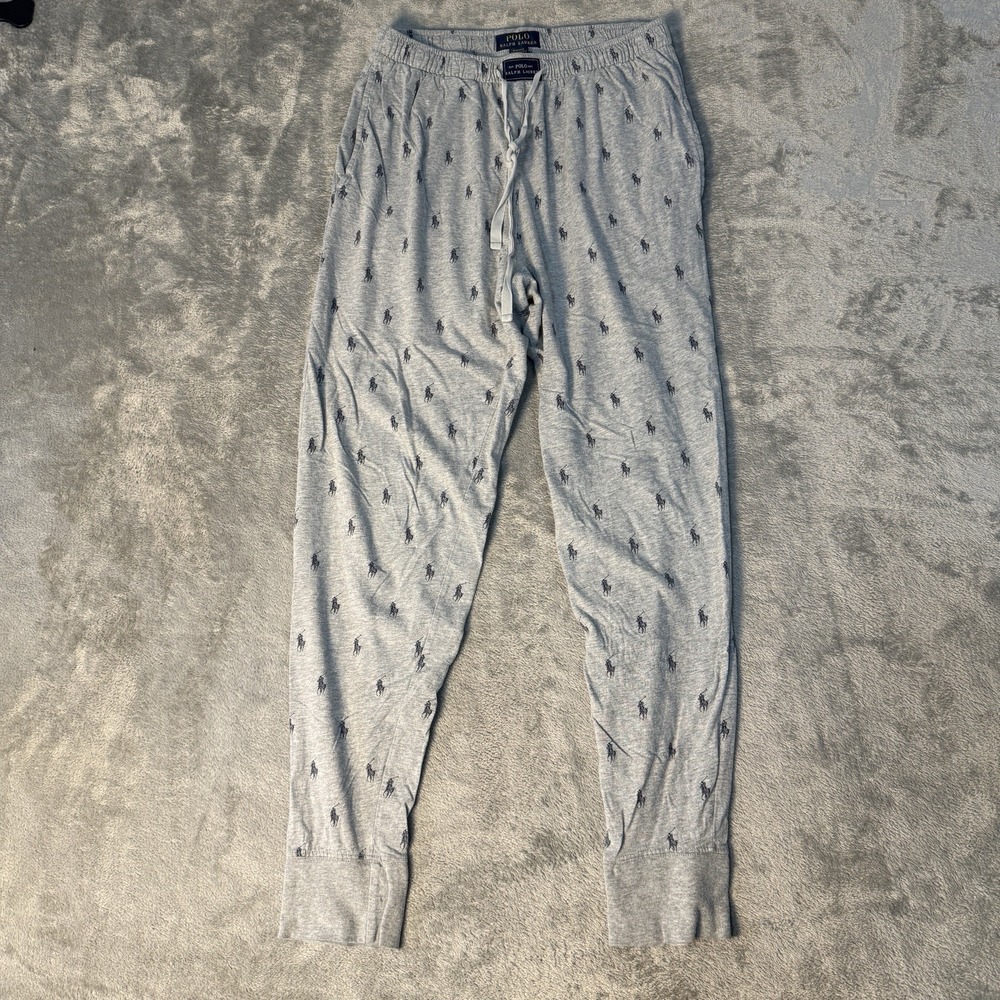 Polo Ralph Lauren Sleep Pants Men Medium Gray All Over Pony Print Jogger